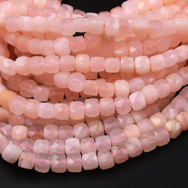 Natural Peach Pink Aventurine Faceted 4mm 6mm Cube Dice Square Beads Micro Laser Diamond Cut Gemstone 15.5" Strand