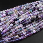 Natural Fluorite Faceted 4mm Cube Square Dice Beads Purple Green Gemstone 15.5" Strand