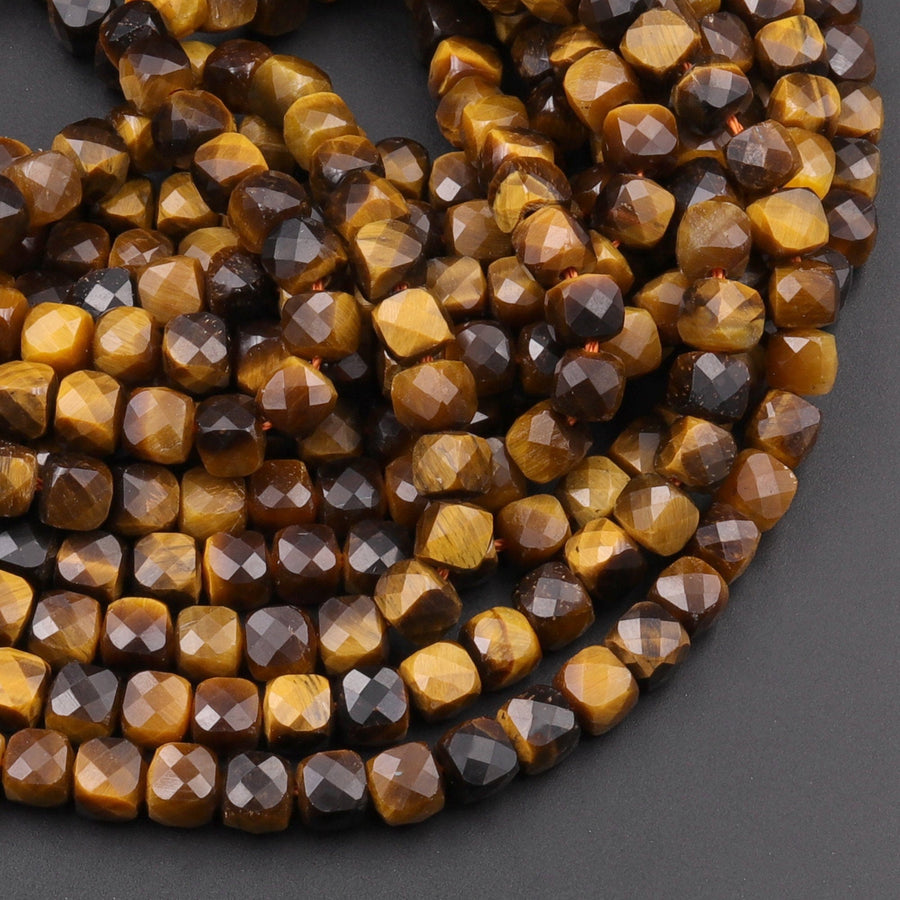 Natural Tiger's Eye Faceted 4mm Cube Square Dice Beads Purple Green Gemstone 15.5" Strand