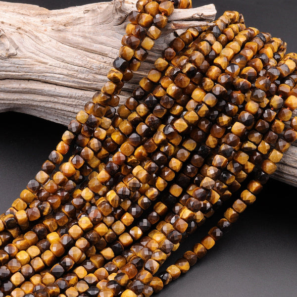 Natural Tiger's Eye Faceted 4mm Cube Square Dice Beads Purple Green Gemstone 15.5" Strand