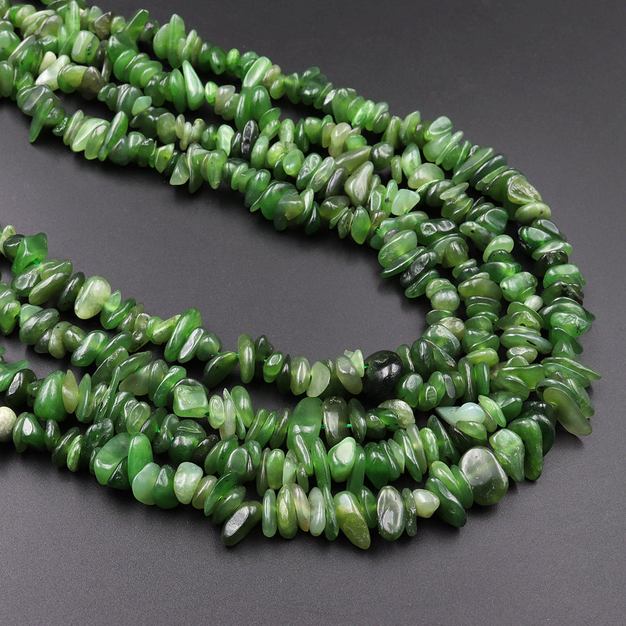 Natural Canadian Jade Freeform Chip Pebble Nugget Beads 15.5" Strand