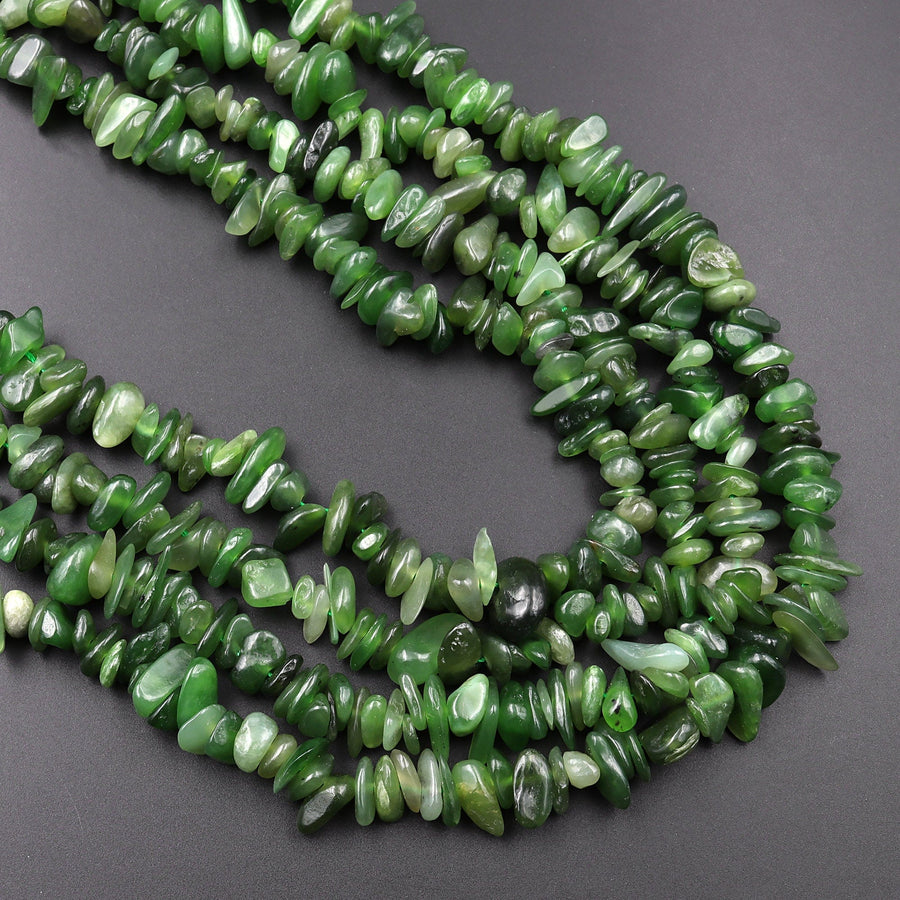Natural Canadian Jade Freeform Chip Pebble Nugget Beads 15.5" Strand