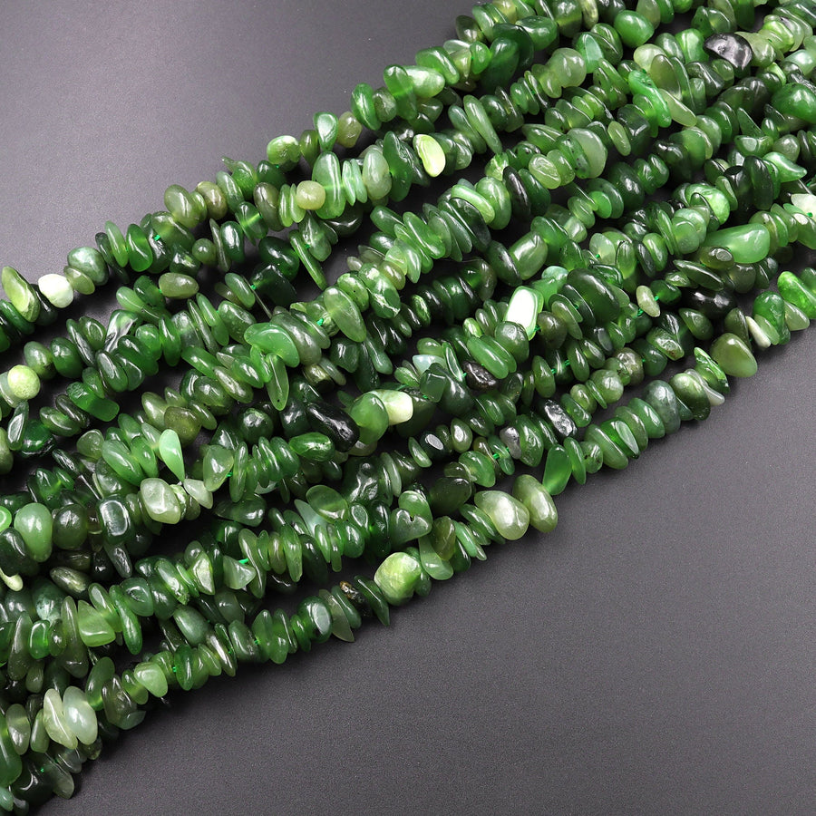 Natural Canadian Jade Freeform Chip Pebble Nugget Beads 15.5" Strand
