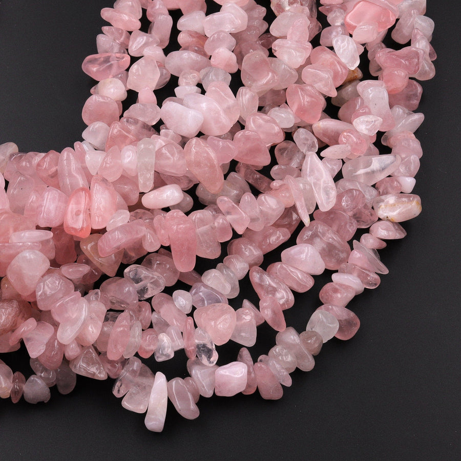 Natural Pink Rose Quartz Freeform Chip Pebble Nugget Beads 15.5" Strand