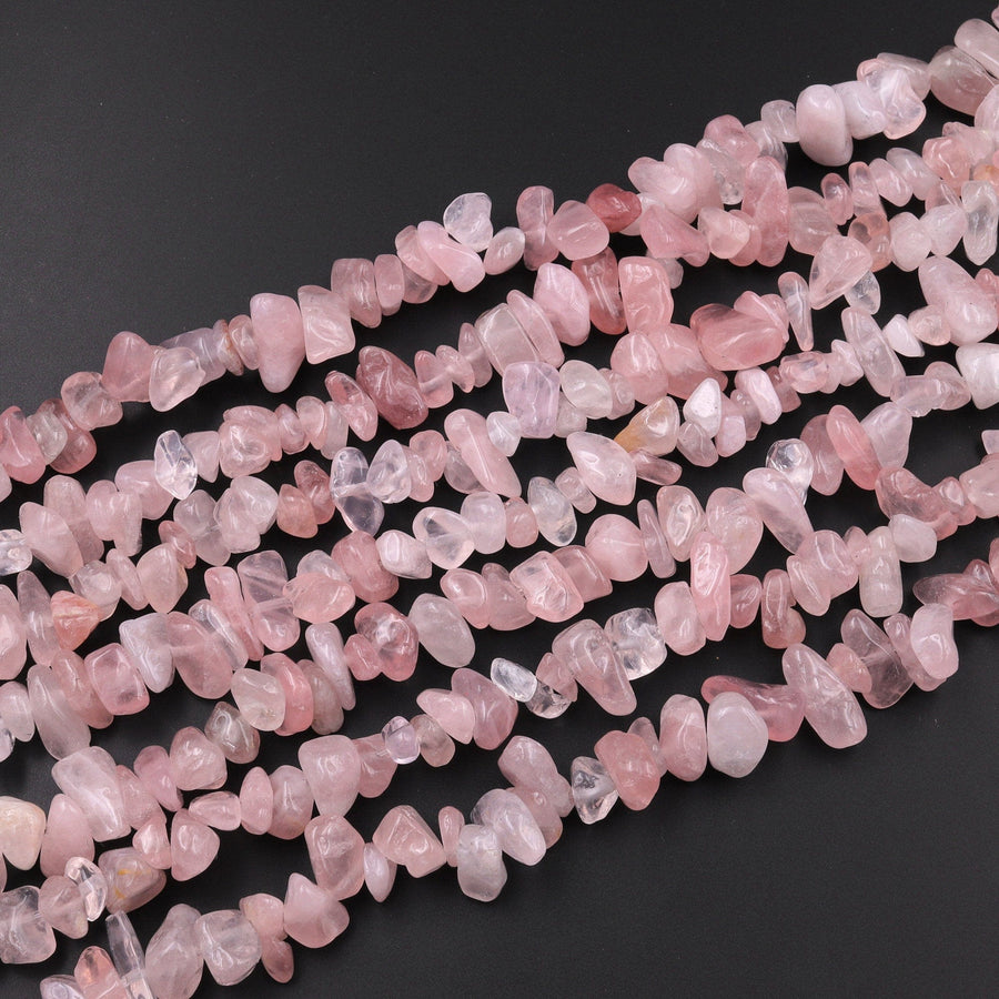 Natural Pink Rose Quartz Freeform Chip Pebble Nugget Beads 15.5" Strand