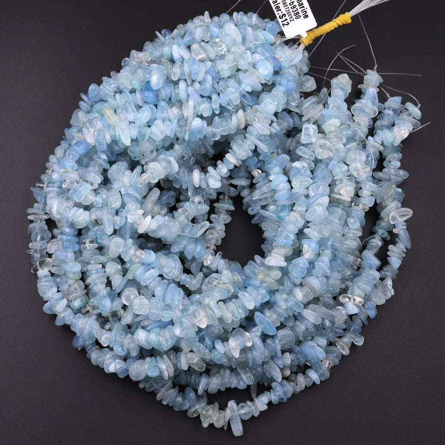 Natural Aquamarine Freeform Chip Pebble Nugget Beads Gemstone 15.5" Strand
