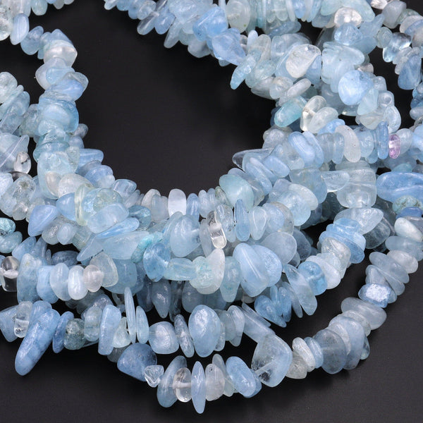 Natural Aquamarine Freeform Chip Pebble Nugget Beads Gemstone 15.5" Strand