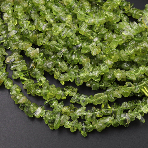 Natural Green Peridot Freeform Chip Pebble Nugget Beads Gemstone 15.5" Strand