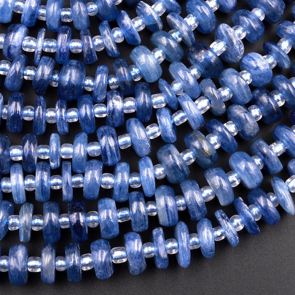 Natural Blue Kyanite Heishi Rondelle Bead 8mm 10mm 12mm 15.5" Strand