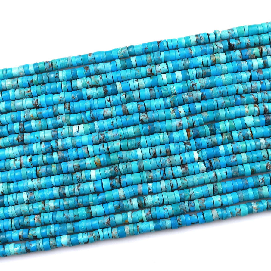 Genuine 100% Natural Arizona Blue Turquoise 4mm Heishi Beads Thin Rondelle 15.5&quot; Strand