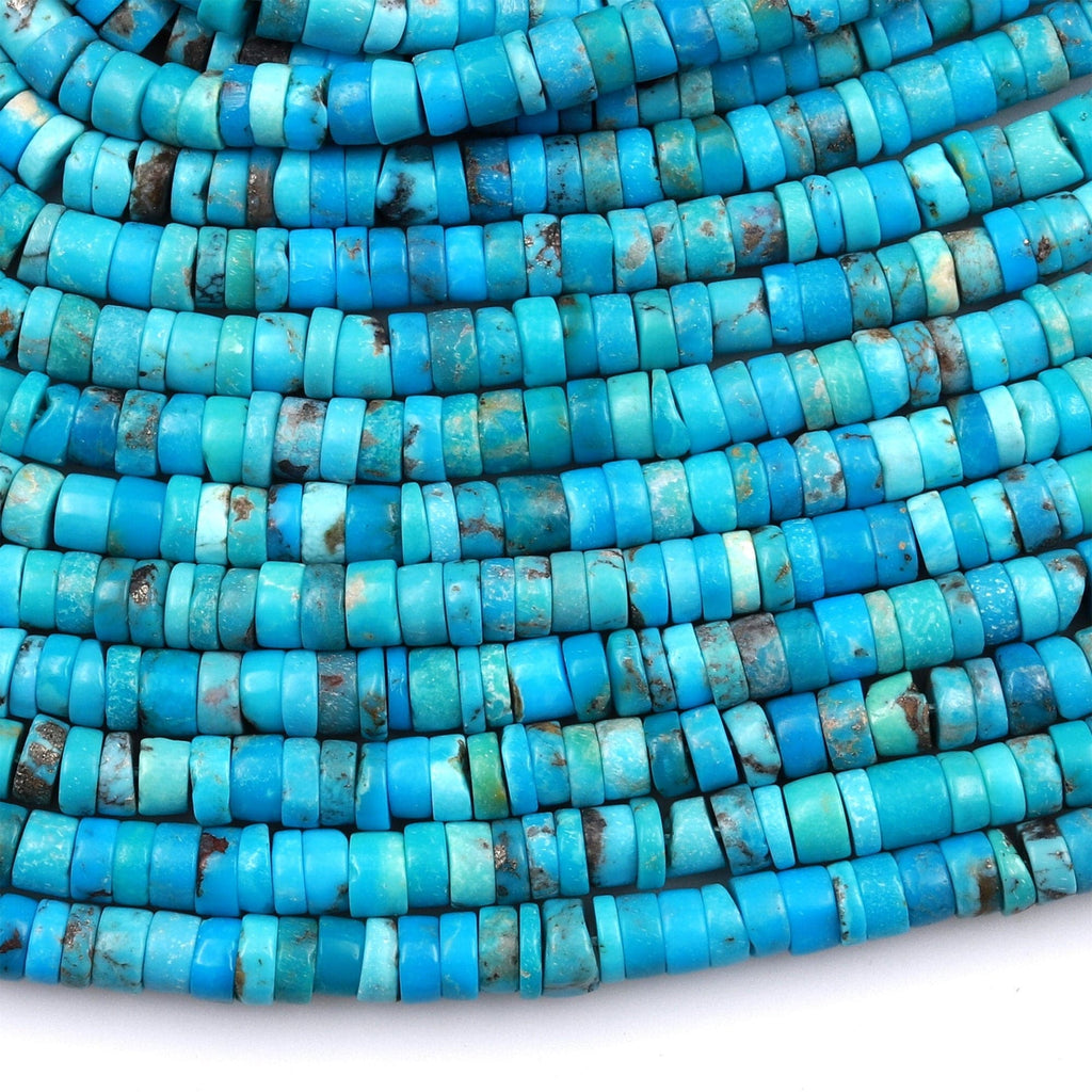 Genuine 100% Natural Arizona Blue Turquoise 4mm Heishi Beads Thin Rondelle 15.5&quot; Strand