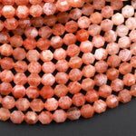 Faceted Natural Sunstone 3mm 4mm 6mm Beads Faceted Energy Prism Double Terminated Points Multi Shaded Gemstone 15.5&quot; Strand