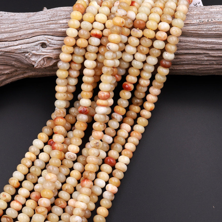 Sun Kissed Natural Creamy Golden Yellow Opal Smooth Rondelle Beads 6mm 8mm 10mm 15.5" Strand