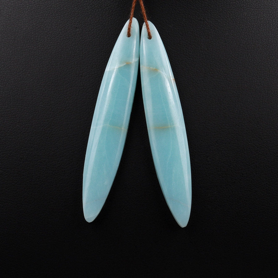 Super Long Oval Marquise Earring Pair Matched Gemstone Natural Sea Blue Green Amazonite Beads