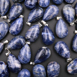 Natural African Blue Sodalite Teardrop Pendant Natural Crystal Focal Bead