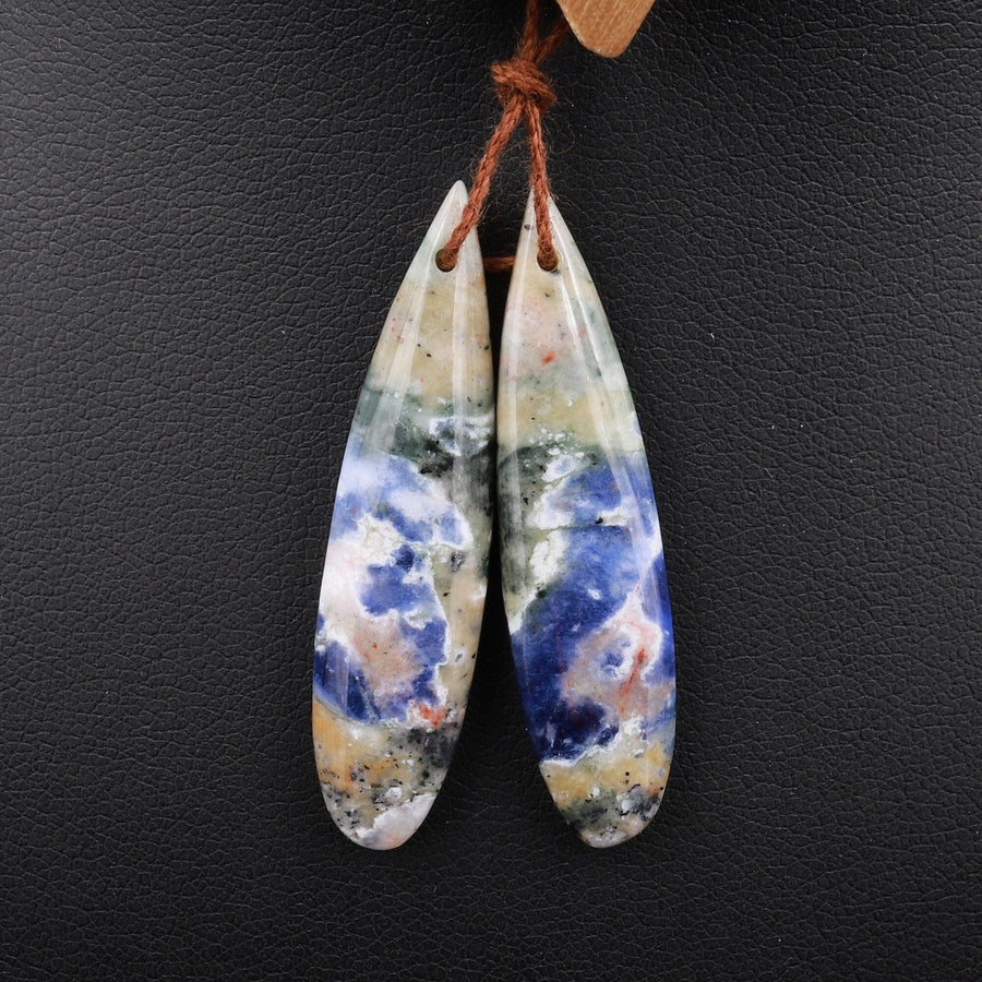 Natural Multicolor Orange Sodalite Teardrop Earring Pair Drilled Cabochon Matched Gemstone Beads