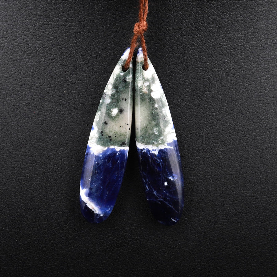 Natural Multicolor Orange Sodalite Teardrop Earring Pair Drilled Cabochon Matched Gemstone Beads