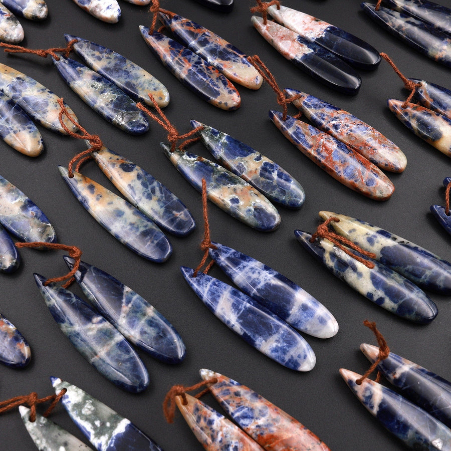 Natural Multicolor Orange Sodalite Teardrop Earring Pair Drilled Cabochon Matched Gemstone Beads