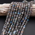 Flashy Rainbow Fire Labradorite Faceted Rondelle 8mm 10mm Beads Blue Green Gold Red Fires 15.5" Strand