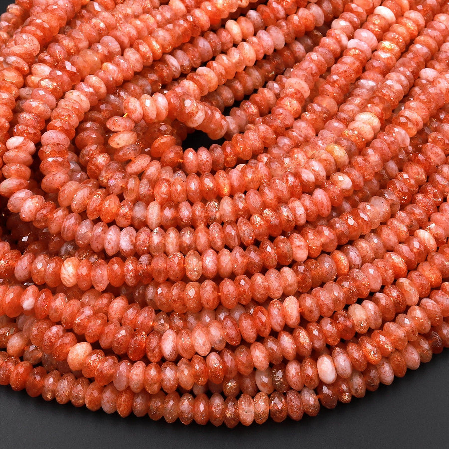 AAA Natural Sunstone Faceted Rondelle Beads 5mm 6mm 7mm 8mm 15.5" Strand
