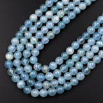 Natural Argentina Lemurian Aquatine Blue Calcite Smooth Round Beads 6mm 7mm 8mm 10mm 12mm Gemstone 15.5" Strand
