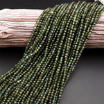 Natural Green Tourmaline Faceted 3mm 4mm Round Beads Diamond Cut Gemstone 15.5" Strand