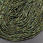 Natural Green Tourmaline Faceted 3mm 4mm Round Beads Diamond Cut Gemstone 15.5" Strand