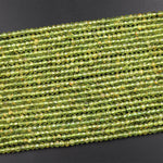 Natural Green Peridot 4mm Faceted Rondelle Beads Micro Laser Diamond Cut Real Genuine Peridot Gemstone 15.5" Strand