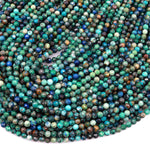 AAA Micro Faceted Natural Chrysocolla Azurite Round Beads 3mm 4mm Laser Diamond Cut Blue Green Gemstone 15.5" Strand