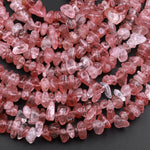 Natural Strawberry Quartz Freeform Chip Pebble Nugget Beads 15.5" Strand