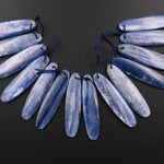 Drilled Natural Silvery Blue Kyanite Earring Pair Long Oval Cabochon Cab Matched Gemstone Bead Pair
