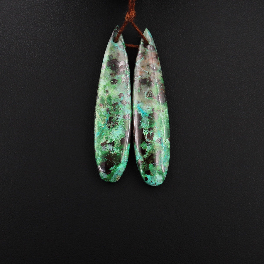 Natural Apple Green Parrot Wing Chrysocolla Teardrop Earring Pair Matched Gemstone Beads
