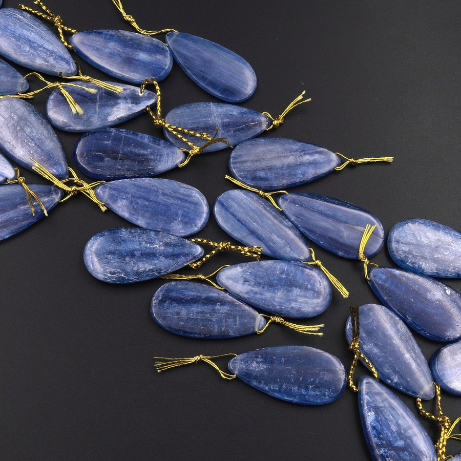 Natural Blue Kyanite Teardrop Pendant Top Side Drilled Gemstone Focal Bead