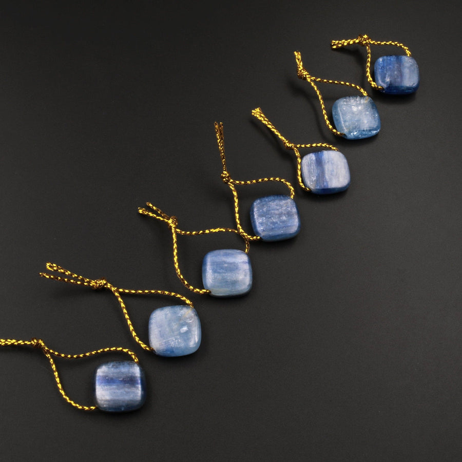 Natural Blue Kyanite Diamond Kite Pendant Center Drilled Gemstone Focal Bead