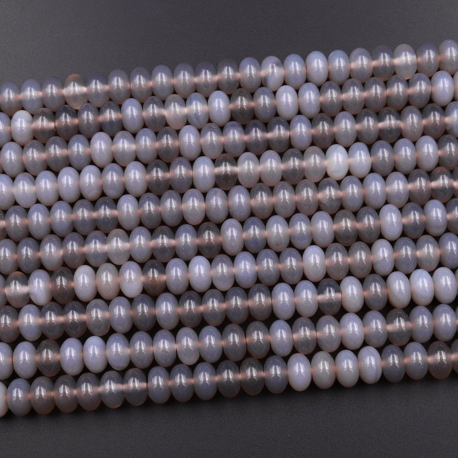 Natural Gray Agate 6mm 8mm Rondelle Beads 15.5" Strand