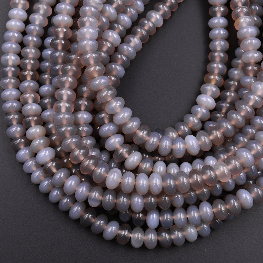 Natural Gray Agate 6mm 8mm Rondelle Beads 15.5" Strand