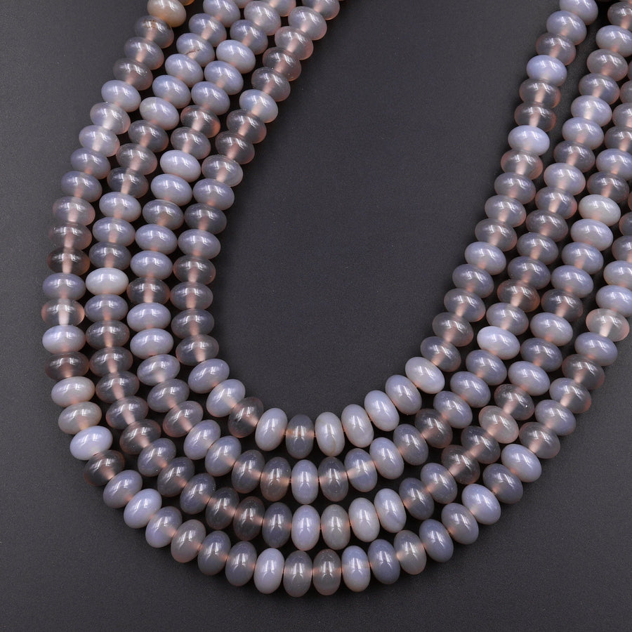 Natural Gray Agate 6mm 8mm Rondelle Beads 15.5" Strand