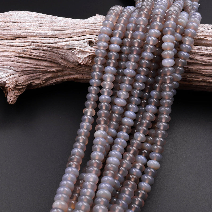 Natural Gray Agate 6mm 8mm Rondelle Beads 15.5" Strand