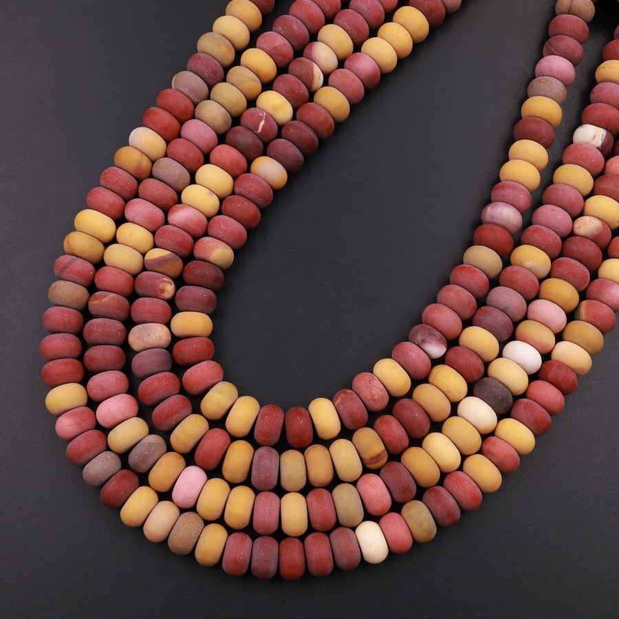 Natural Australian Mookaite Matte 6mm 8mm Rondelle Beads Sunset Color Red Yellow Maroon 15.5" Strand