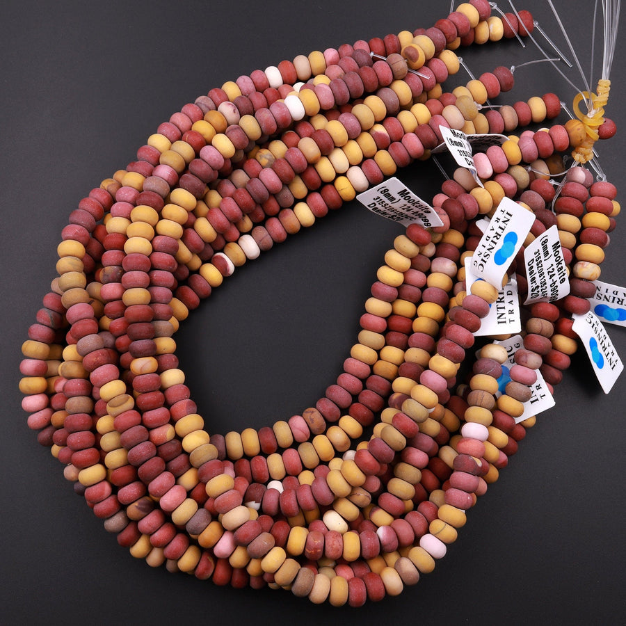 Natural Australian Mookaite Matte 6mm 8mm Rondelle Beads Sunset Color Red Yellow Maroon 15.5" Strand