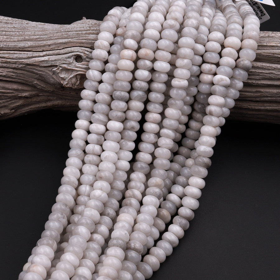 Natural White Crazy Lace Agate Smooth Rondelle Beads 6mm 8mm 15.5" Strand