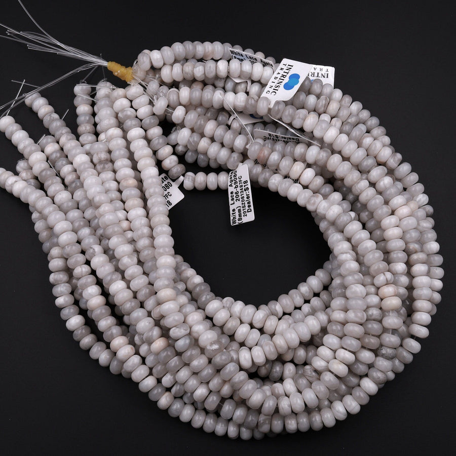 Natural White Crazy Lace Agate Smooth Rondelle Beads 6mm 8mm 15.5" Strand