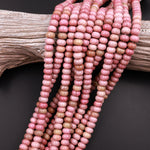 Natural Pink Petrified Rhodonite Smooth Rondelle Beads 6mm 8mm Earthy Pink Gemstone Beads 15.5" Strand