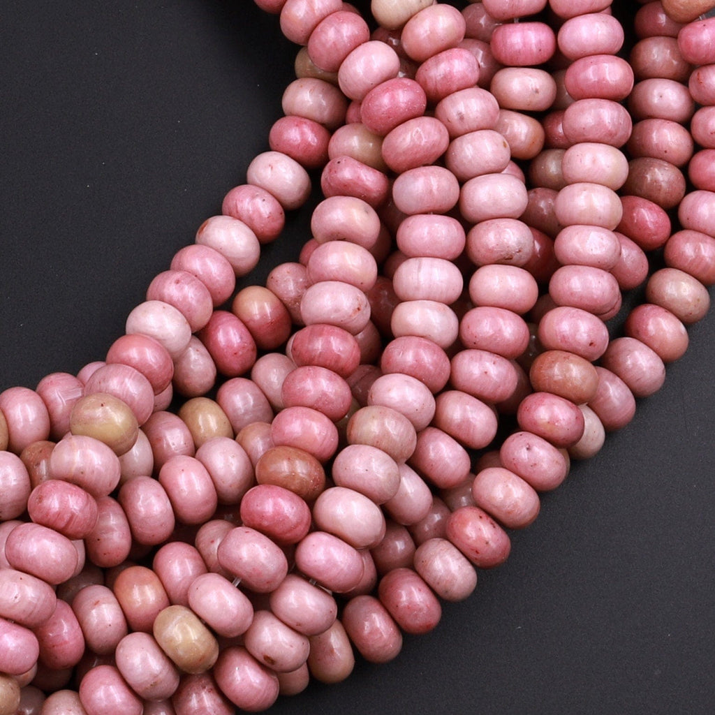 Natural Pink Petrified Rhodonite Smooth Rondelle Beads 6mm 8mm Earthy Pink Gemstone Beads 15.5" Strand
