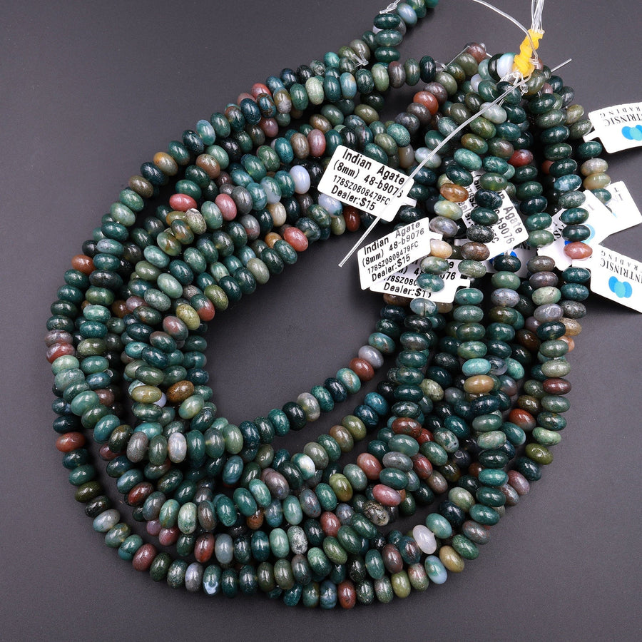 Natural Indian Agate 6mm 8mm Smooth Rondelle Beads Aka Fancy Jasper 15.5" Strand