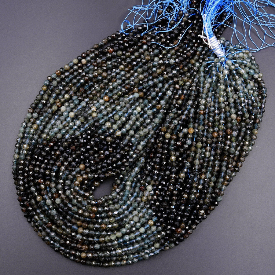 Natural Paraiba Blue Tourmaline Faceted 4mm Round Beads Diamond Cut Gemstone 15.5" Strand