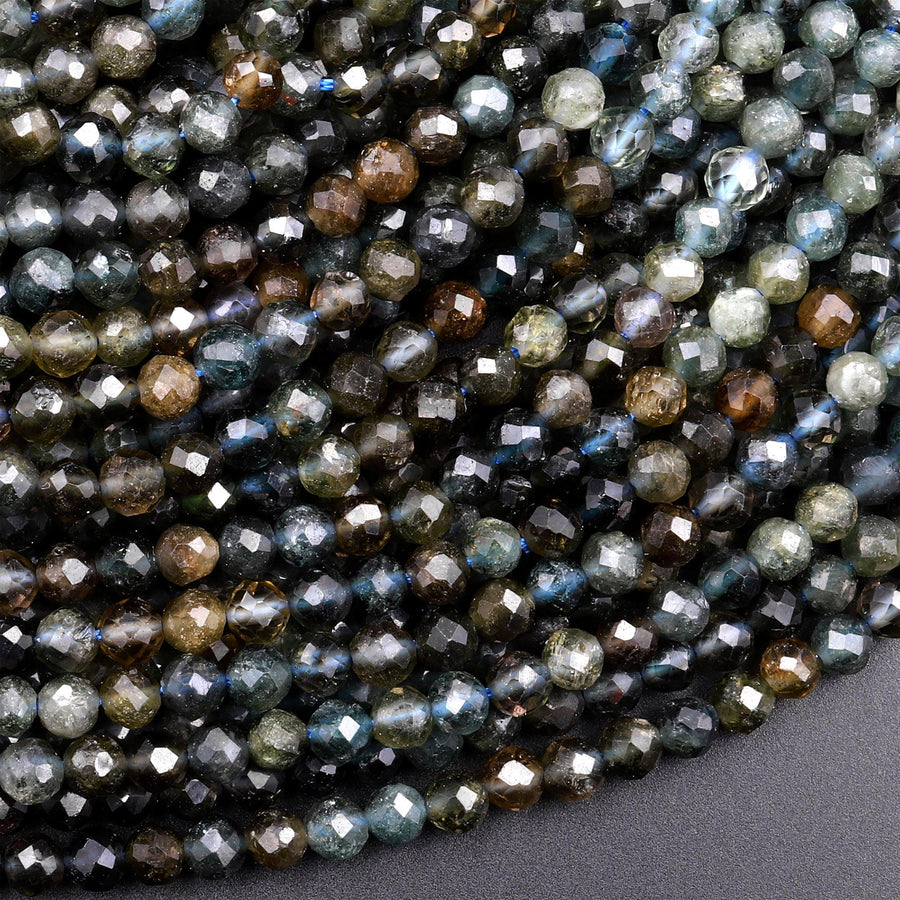 Natural Paraiba Blue Tourmaline Faceted 4mm Round Beads Diamond Cut Gemstone 15.5" Strand