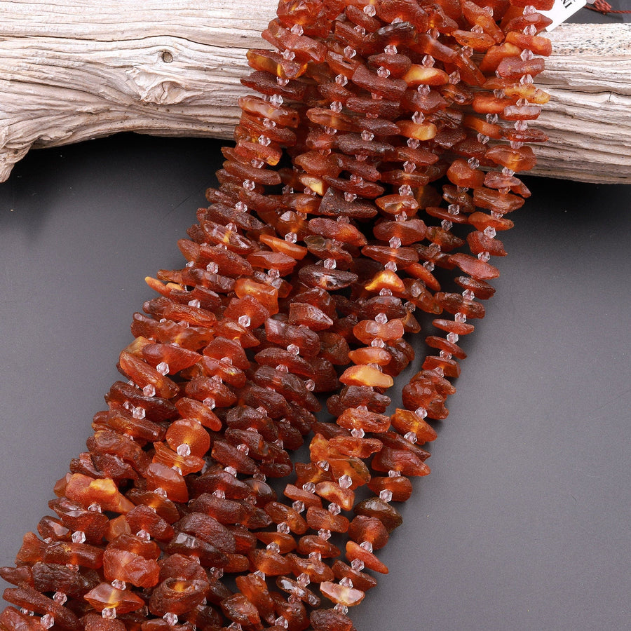 Real Genuine Natural Baltic Amber Beads Honey Brown Amber Large Freeform Long Spike Slice 15.5" Strand