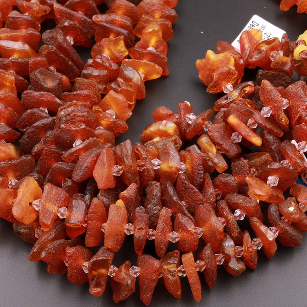 Real Genuine Natural Baltic Amber Beads Honey Brown Amber Large Freeform Long Spike Slice 15.5" Strand