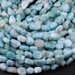 Natural Blue Larimar Beads Rounded Freeform Pebble Nuggets From Dominican Republic 15.5" Strand